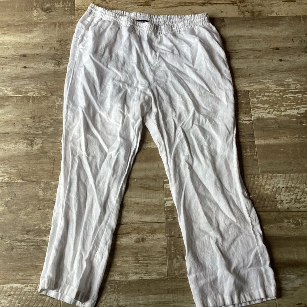 ELLEN TRACY Company White 100% Linen Wide Leg Pants Women's XL
